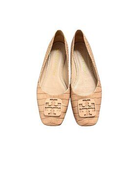 Tory Burch Georgia Leather Ballet Flats Taupe Croc-embossed Size 9